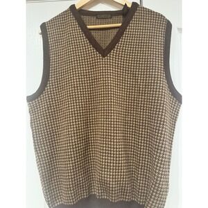 Lord&Taylor Metropolitan Mens Brown Houndstooth Merino Wool Sweater Vest L Italy